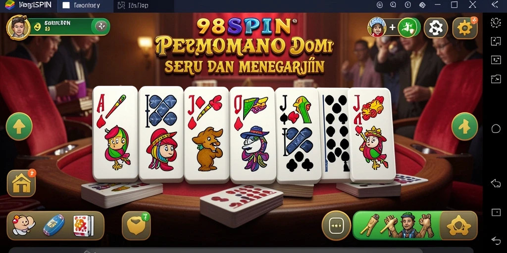 Tampilan gameplay di 98SPIN dengan suasana domino yang seru.