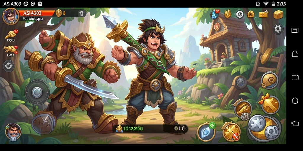 Tangkapan layar dari ASIA303 menunjukkan karakter dalam pertempuran epik RPG.