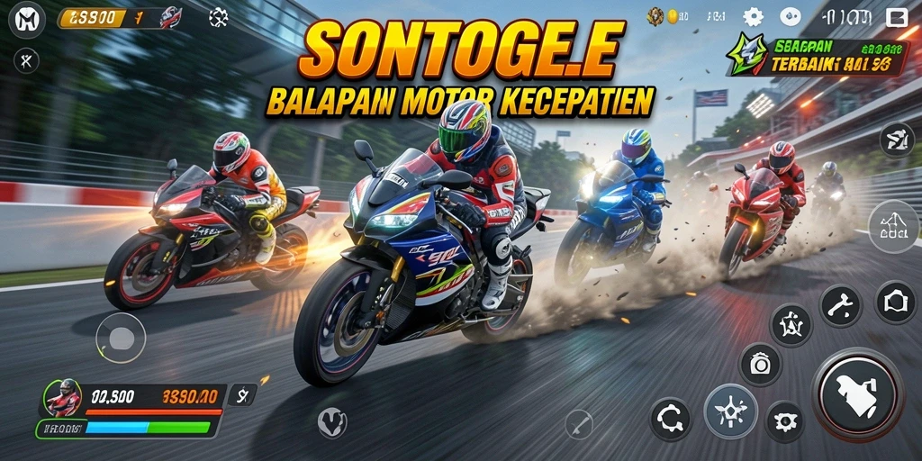 Screenshot gameplay <strong>SONTOGEL</strong> menampilkan aksi balapan motor yang mendebarkan.