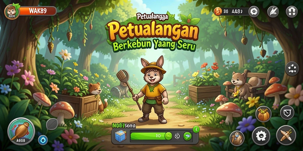 Tampilan menyenangkan dari gameplay WAK89 dengan aktivitas berkebun.